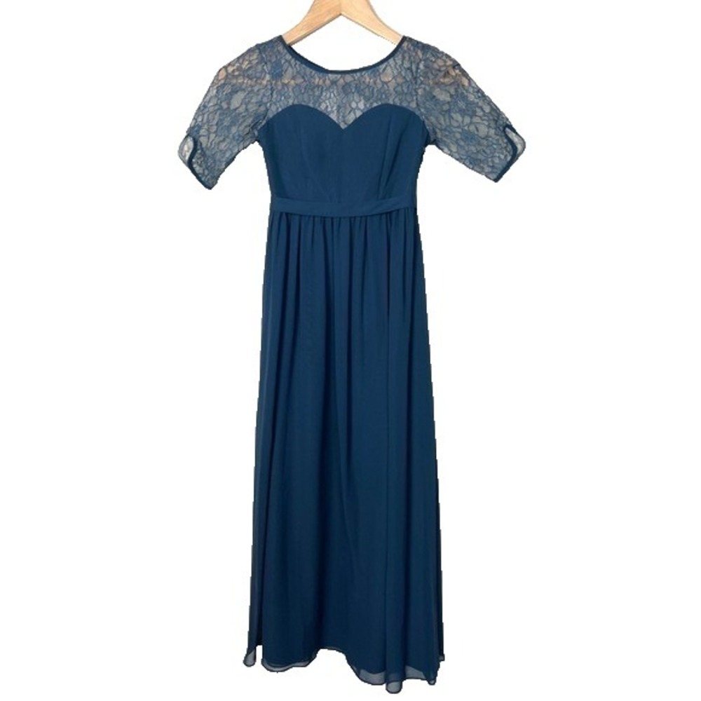 Azazie Briar Rose Junior Dress Girls Size 8 Bridesmaid Formal Event Dusty Blue